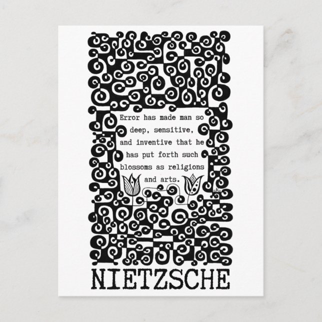 Black and white ERROR quote by Nietzsche Postcard (Front)