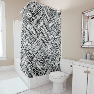 Black and White Ethinic Mix Pattern Shower Curtain