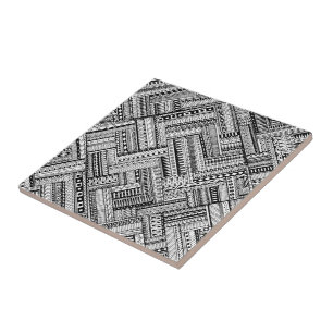 Black and White Ethinic Mix Pattern Tile