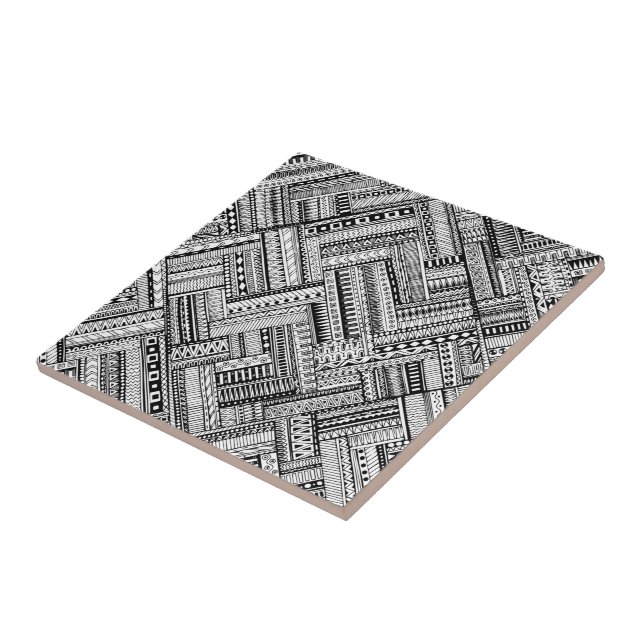Black and White Ethinic Mix Pattern Tile (Side)