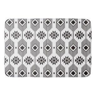 Black and white ethnic ikat geometric pattern bath mat