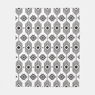 Black and white ethnic ikat geometric pattern fleece blanket