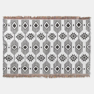 Black and white ethnic ikat geometric pattern throw blanket