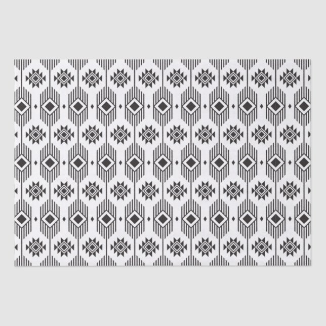 Black and white ethnic ikat geometric pattern tissue paper (Front)