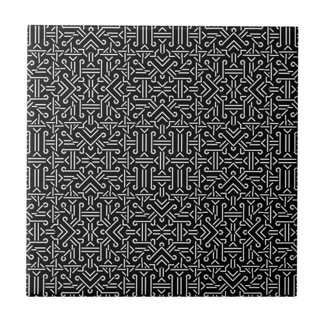 Black and White Ethnic Sharp Geometric Tile (Front)