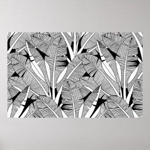 Black and white exotic plant and palm tree botanic poster