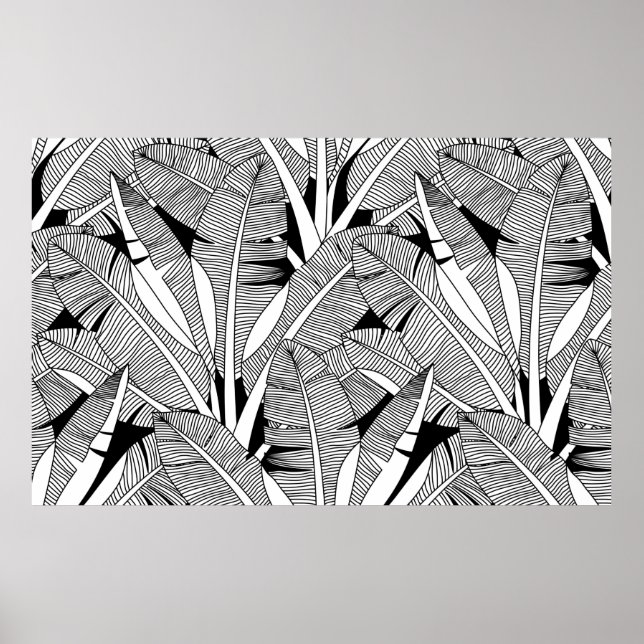 Black and white exotic plant and palm tree botanic poster (Front)
