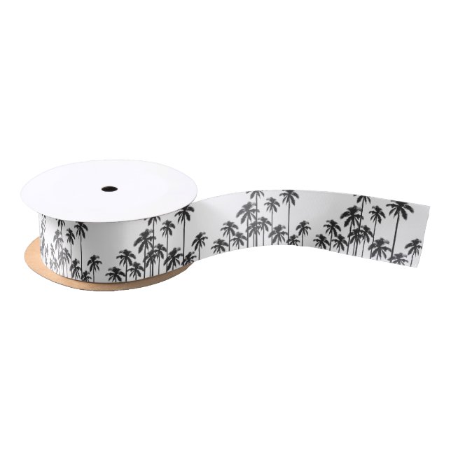 Black and White Exotic Tropical Palm Trees Satin Ribbon (Spool)