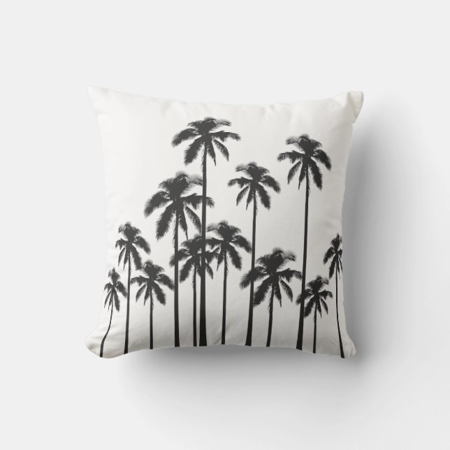 Black and White Exotic Tropical Palm Trees Throw Pillow (Front)