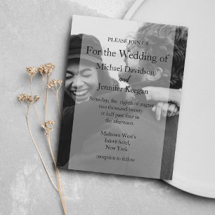 black and white faded photo wedding invitation  postcard