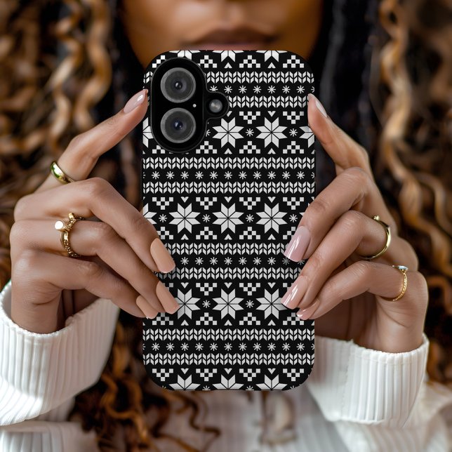 Black and White Fair Isle Christmas Sweater Print Case-Mate iPhone Case (Creator Uploaded)