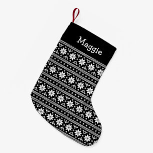 Black and White Fair Isle Monogram Small Christmas Stocking