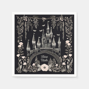 Black and White Fairytale Castle Illustration Napkin