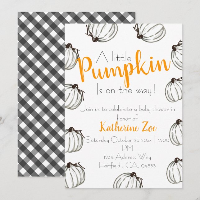 Black and white fall pumpkin baby shower invite (Front/Back)