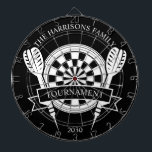 Black and White Family Custom Name Dartboard<br><div class="desc">Celebrate family fun with the Black and White Family Custom Name Dart Board. This sleek design features a monochrome palette, making it a timeless addition to your game room or recreational space. Personalize it with your family name to add a touch of individuality and charm. Perfect for casual play or...</div>