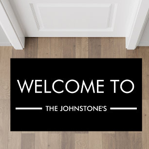 Black And White Family Name Personalized Welcome Doormat