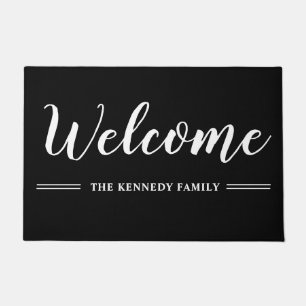 Black And White Family Name Welcome Doormat