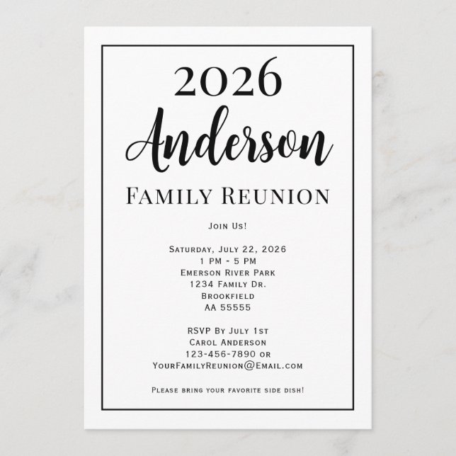 Black and White Family Reunion Modern Simple Invitation (Front)