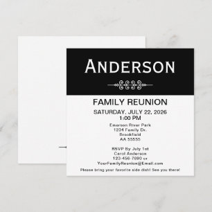 Black and White Family Reunion Square Simple  Invitation