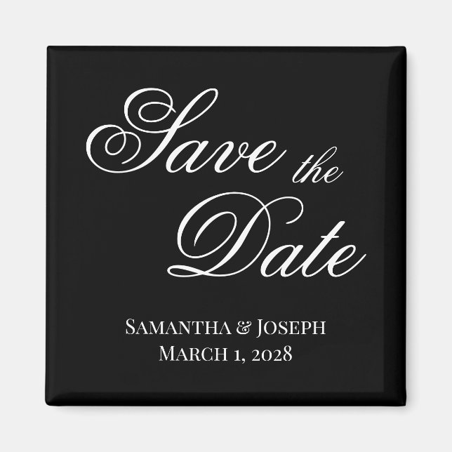 Black and White Fancy Calligraphy Save the Date Magnet (Front)
