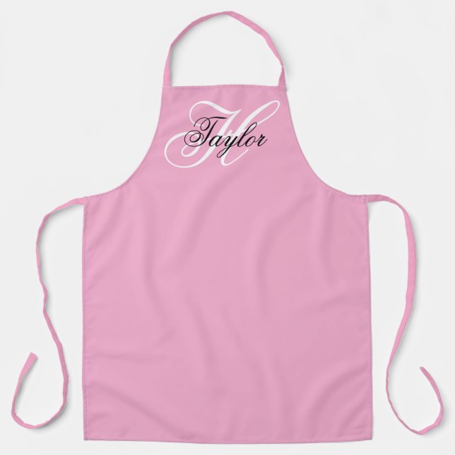 Black and White Fancy Monogram Pink Apron (Front)