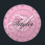 Black and White Fancy Monogram Pink Dartboard<br><div class="desc">Customize the modern handwritten style script to create your own girly gift for her.
Add a monogram initial and name to create a first name initial combination with fancy classic style calligraphy.
You can customize the pink,  black and white colours in this design.</div>