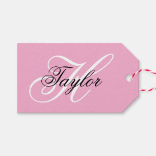Black and White Fancy Monogram Pink Gift Tags