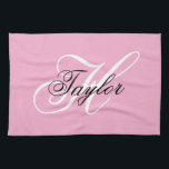 Black and White Fancy Monogram Pink Kitchen Towel<br><div class="desc">Customize the modern handwritten style script to create your own girly gift for her.
Add a monogram initial and name to create a first name initial combination with fancy classic style calligraphy.
You can customize the pink,  black and white colours in this design.</div>