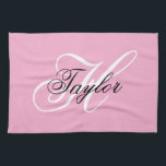 Black and White Fancy Monogram Pink Kitchen Towel<br><div class="desc">Customize the modern handwritten style script to create your own girly gift for her.
Add a monogram initial and name to create a first name initial combination with fancy classic style calligraphy.
You can customize the pink, black and white colours in this design.</div>