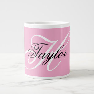 Black and White Fancy Monogram Pink Large Coffee Mug