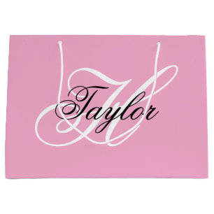Black and White Fancy Monogram Pink Large Gift Bag