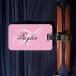 Black and White Fancy Monogram Pink Luggage Tag<br><div class="desc">Customize the modern handwritten style script to create your own girly travel gear for her honeymoon.
Add a monogram initial and name to create a first name initial combination with fancy classic style calligraphy.
You can customize the pink,  black and white colours in this design.</div>