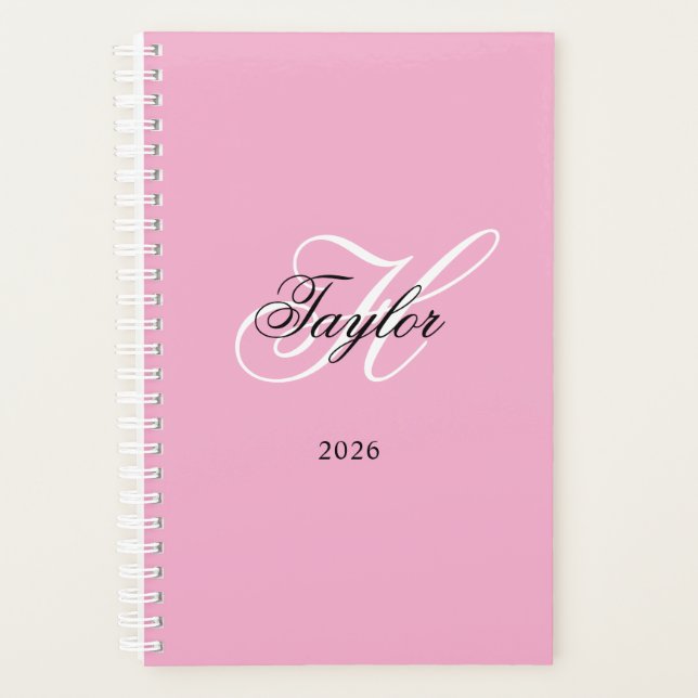 Black and White Fancy Monogram Pink Planner (Front)