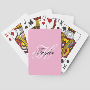 Black and White Fancy Monogram Pink Playing Cards