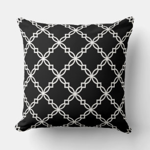 Black and White Fancy Quatrefoil Pattern Throw Pillow