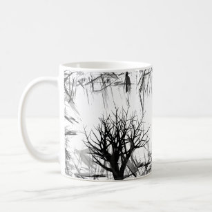 Black and White Fantasy Forest trees silhouette Coffee Mug