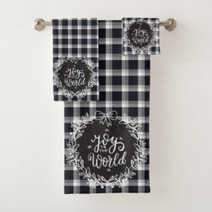 Black and White Farmhouse Christmas Tartan Plaid Bath Towel Set