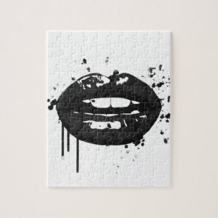 Black and white fashion glamour lips illustration jigsaw puzzle