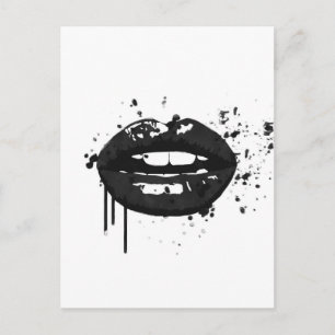 Black and white fashion glamour lips illustration postcard