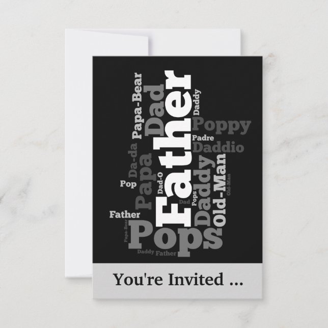 Black and White Father Word Collage Invitation (Front)