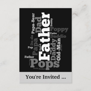 Black and White Father Word Collage Invitation