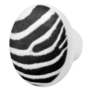 black and white faux fur stripes Zebra Print Ceramic Knob