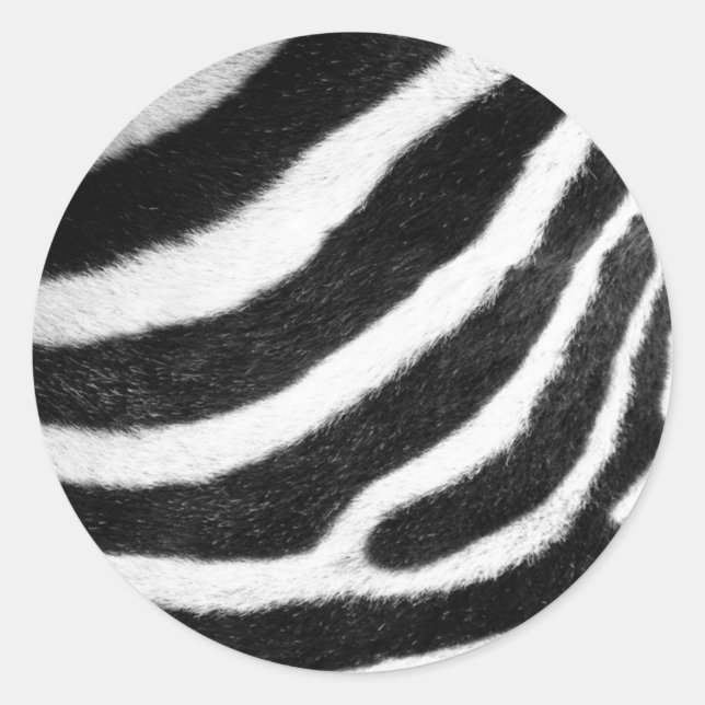 black and white faux fur stripes Zebra Print Classic Round Sticker (Front)
