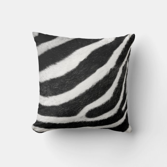 black and white faux fur stripes Zebra Print Throw Pillow (Front)