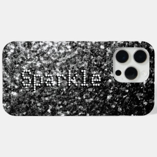 Black and white faux glitters sparkles Your text iPhone 15 Pro Max Case