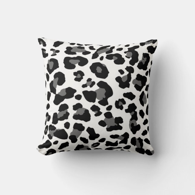 Black and White Faux Leopard Print Throw Pillow (Front)
