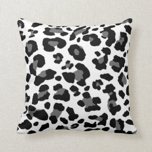 Black and White Faux Leopard Print Throw Pillow