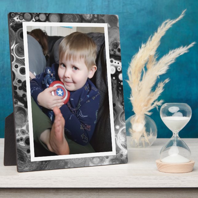 Black and White Faux Marble Photo  Plaque (Side)