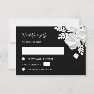 Black And White Faux Paper Cut Roses Wedding RSVP Card