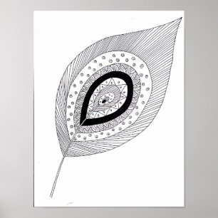 Black and white feather doodle poster